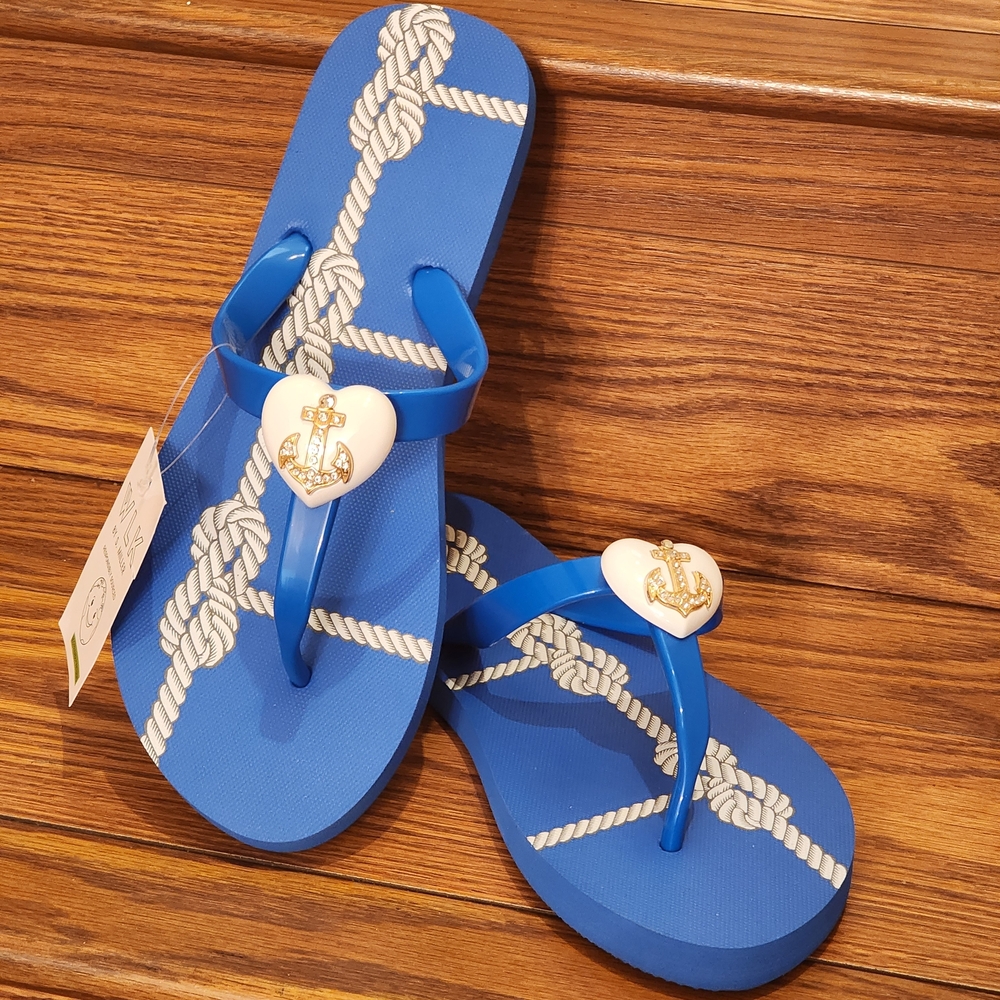 WLK By S.Miller Royal Blue Rhinestone Anchor Women's Flip Flop Sandals Size 10 - Picture 2 of 12